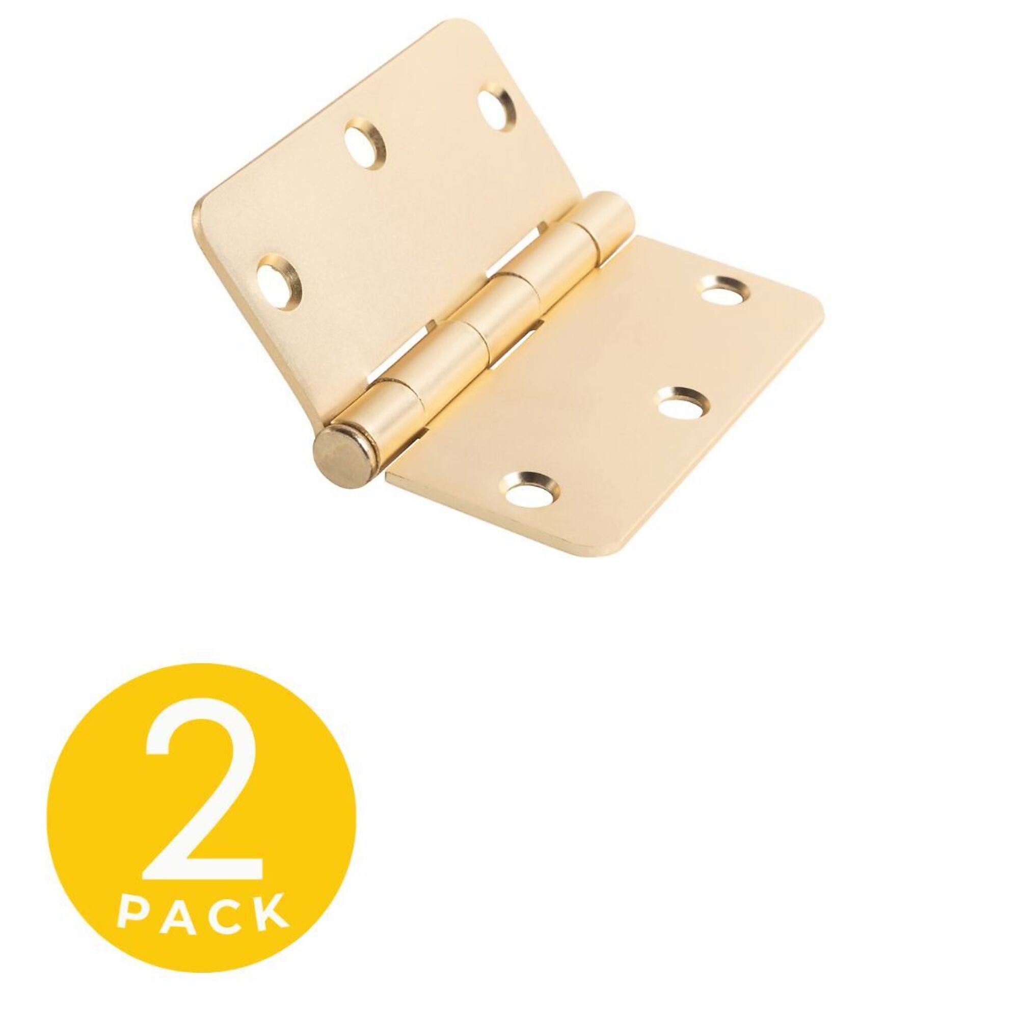 Global Door Controls Full Mortise Door Hinge — 3.5in. x 3.5in., Satin Brass, 1/4in. Radius, Removable Pin, Set of 2, Model# CP3535-R-US4-M